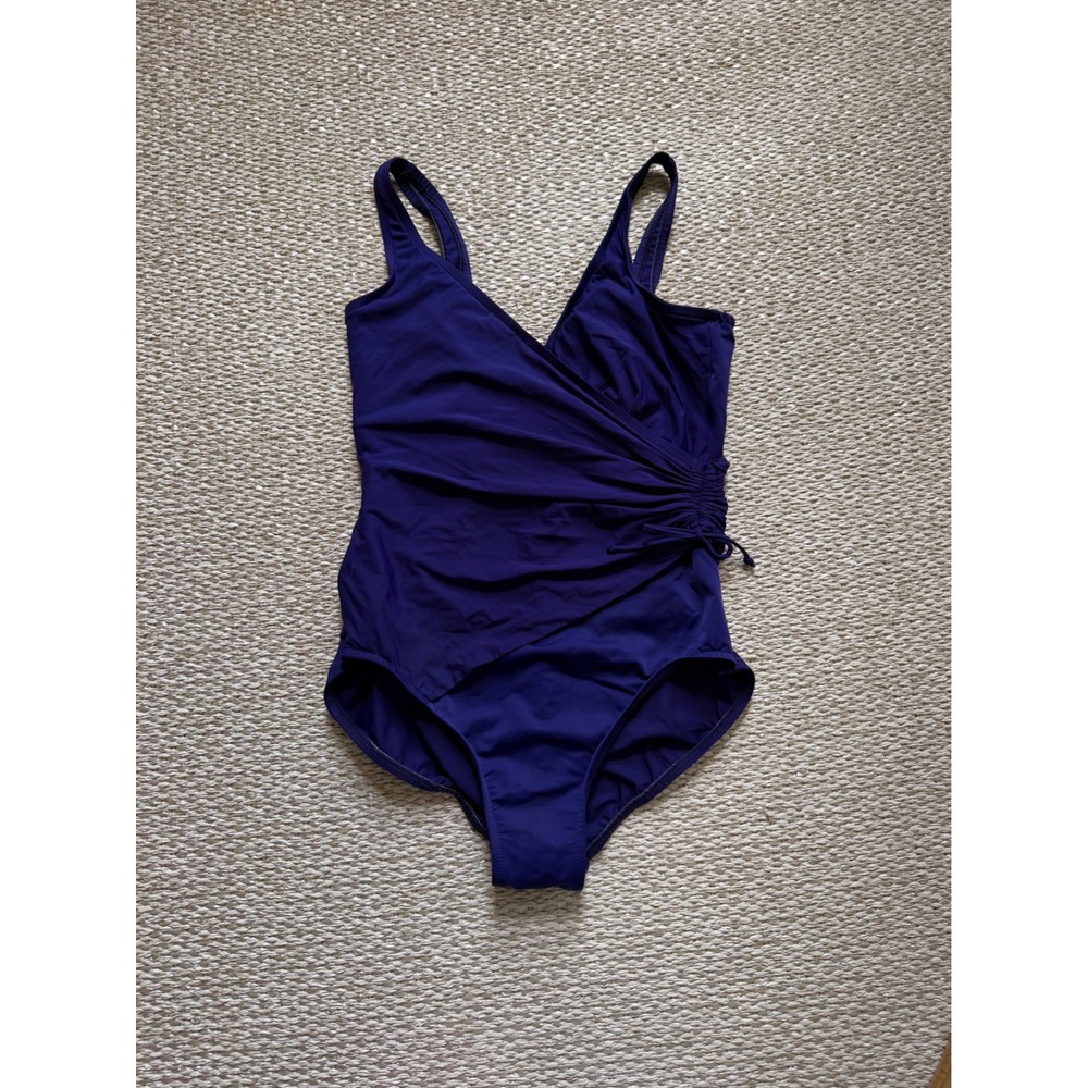 Miraclesuit Womens Purple Wrap Front One Piece Swimsuit Size 14 Style 61383